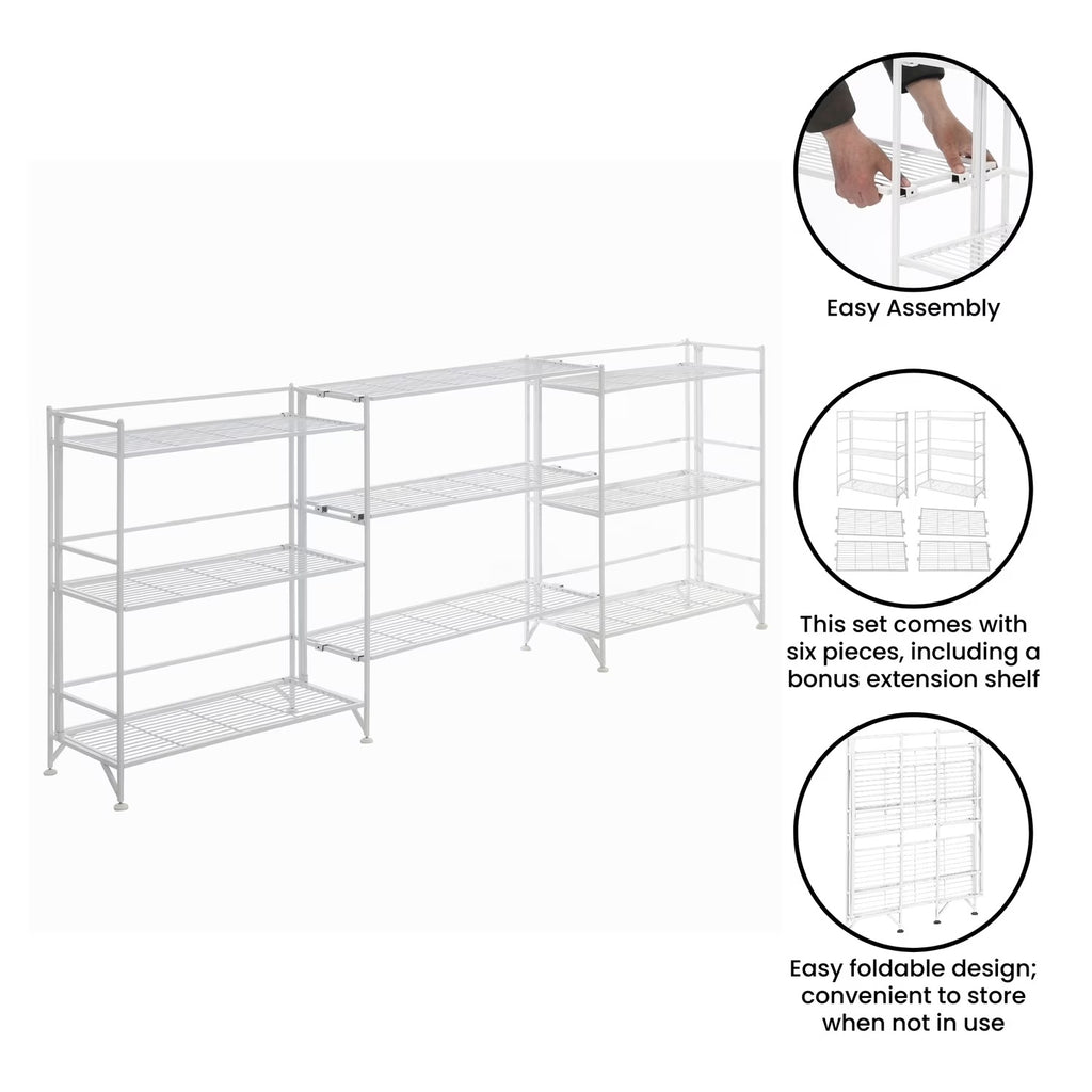 Xtra Storage Wide Folding Shelves w/Three Deluxe Extensions in White Metal