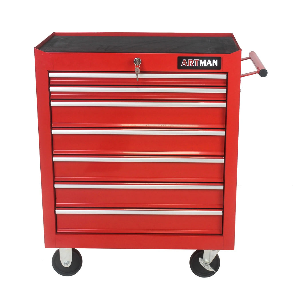 7-Drawer Metal Rolling Tool Chest with Wheels, Tool Storage Cabinet with Locking System, Toolbox with Wheels for Garage, Warehouse, Workshop, Repair Shop, Red