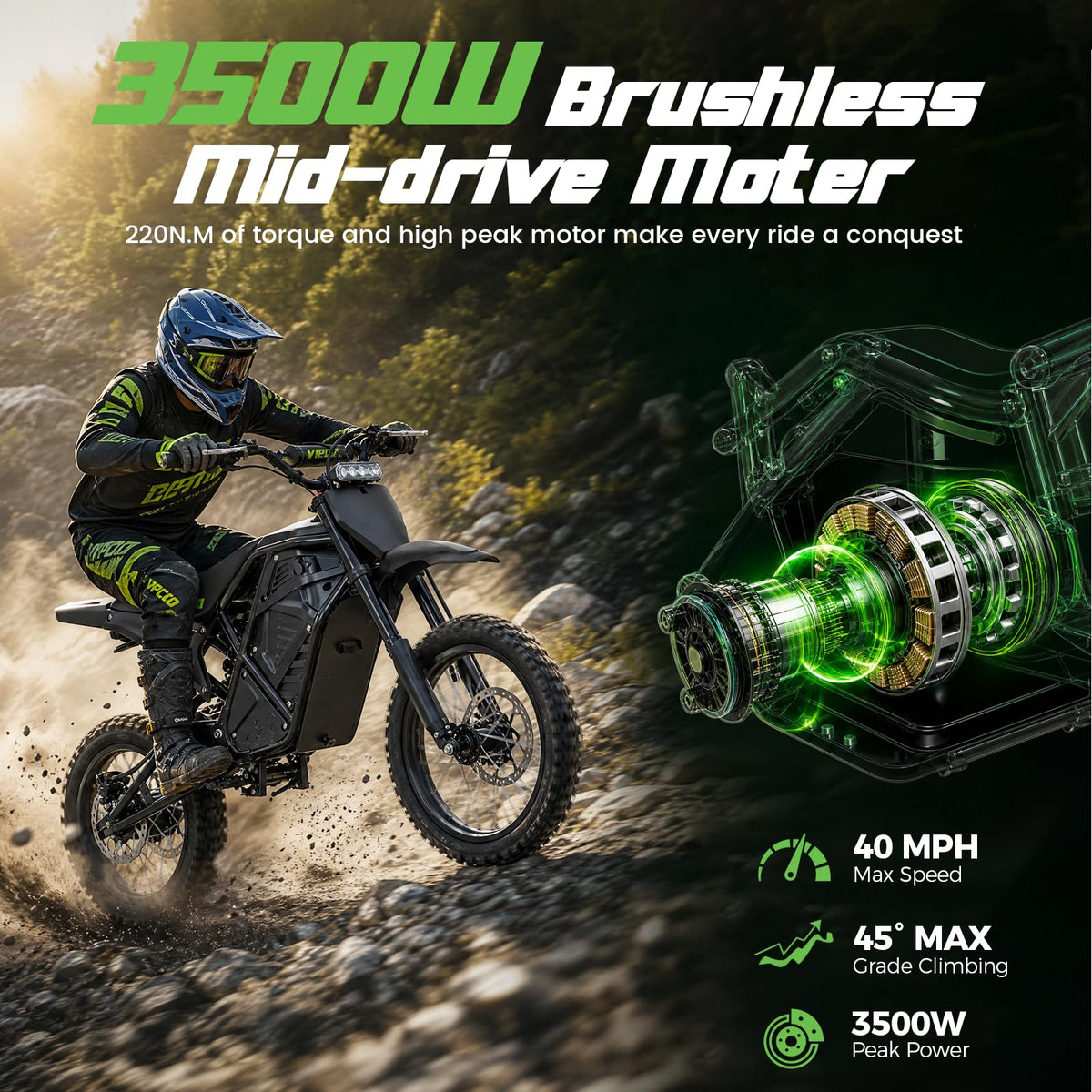 H3 Electric Dirt Bike for Adults 3500W 40MPH Electric Motorcycle