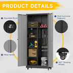Topass Metal Storage Locker with Lockable Door, 71'' Clothing Coat , Garage Tool Cabinet with Wheels -Locker for Office, Home, School, Employee, Gym