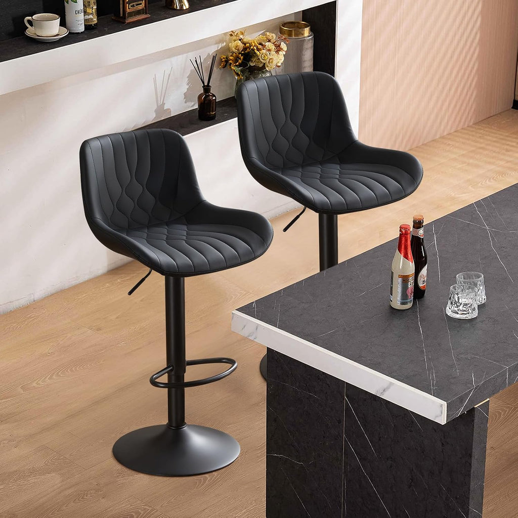Modern Adjustable Bar Stools Set of 2,Swivel Backs with Faux Leather Counter Height for Kitchen Island Breakfast Bar Chairs Padded Seats for Bar(Black)