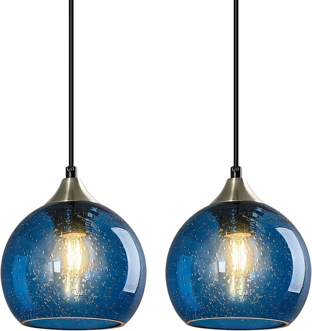 Amber Pendant Lights Kitchen Island 3 Pack, 5.9 in Seeded Glass Globe