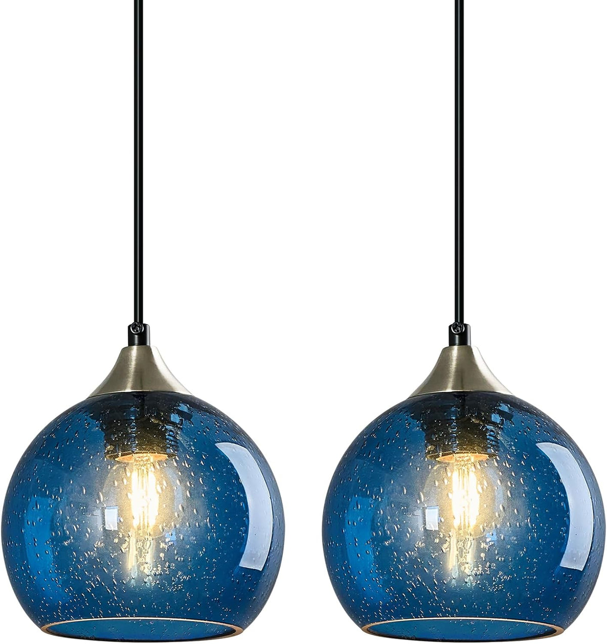 Amber Pendant Lights Kitchen Island 3 Pack, 5.9 in Seeded Glass Globe