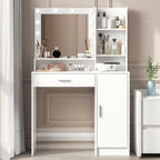 Vanity Desk with Mirror & Light, Large Drawer Three Level Storage Dresser, 3 Lighting Modes Adjustable Brightness, Bedroom Dressing Table