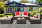 5-Piece All-Weather Patio Furniture Set with Ottoman, Outdoor Wicker Conversation Sofa Set with Cushions for Garden, Deck & Backyard
