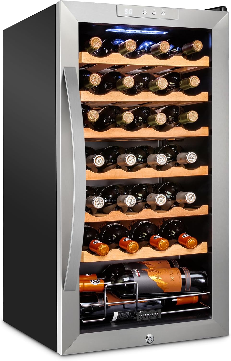 12 Bottle Compressor Wine Cooler Refrigerator w/ Lock | Large Freestanding Wine Cellar | 41F-64F Digital Temperature Control Wine Fridge for Red, White, Champagne or Sparkling Wine - Black