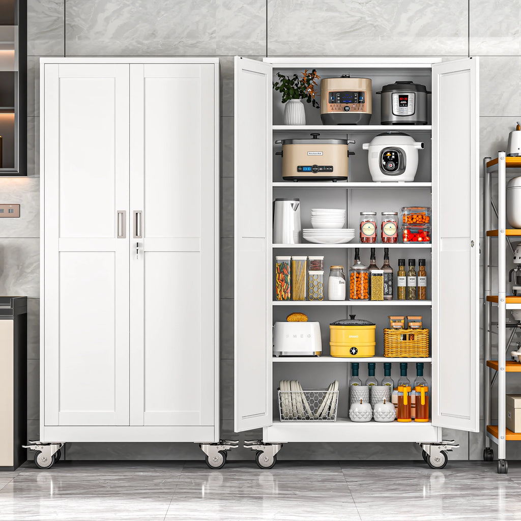 Erosoei 75"H Metal Garage Storage Cabinet with Wheels, Tool Storage Cabinet with 5 Adjustable Shelves