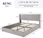 Queen Size Lift Up Storage Bed with Wingback Headboard, Upholstered Platform Bed Frame with Hidden Storage