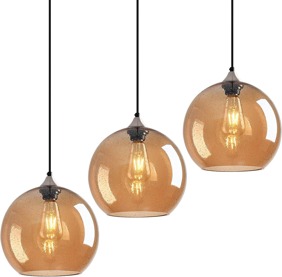 Amber Pendant Lights Kitchen Island 3 Pack, 5.9 in Seeded Glass Globe