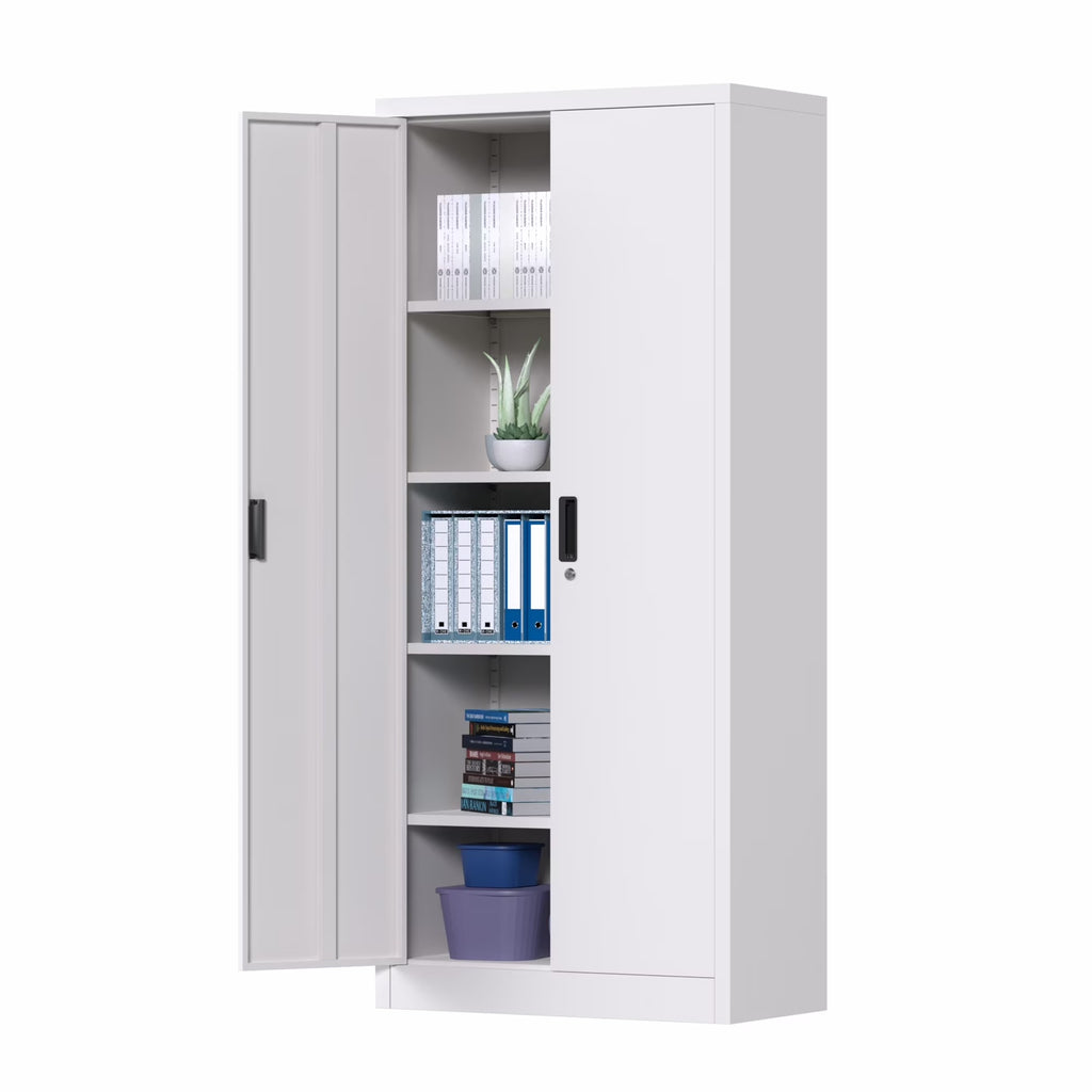 GAEANET 2 Door Metal Storage Cabinet with 5 Adjustable Shelves &Pegboard, 71" H-32" W-16" D Locking Steel Garage Cabinet, for Garage,Office,Home,Gym,School, File Cabinet,Assembly Required, Black