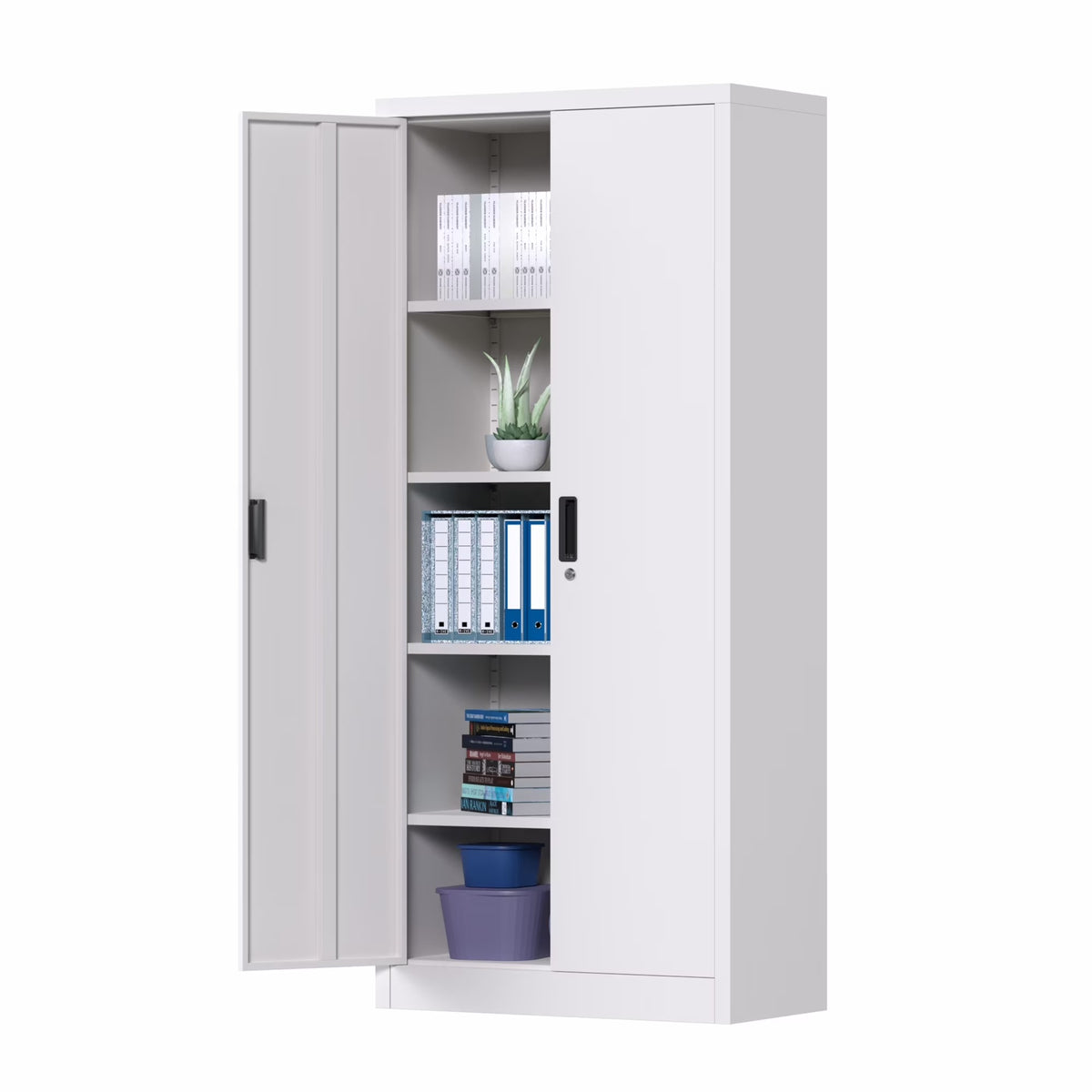 GAEANET 2 Door Metal Storage Cabinet with 5 Adjustable Shelves &Pegboard, 71" H-32" W-16" D Locking Steel Garage Cabinet, for Garage,Office,Home,Gym,School, File Cabinet,Assembly Required, Black