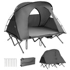 Patiojoy 2-Person Folding Camping Tent Cot Outdoor Elevated Tent w/External Cover Gray