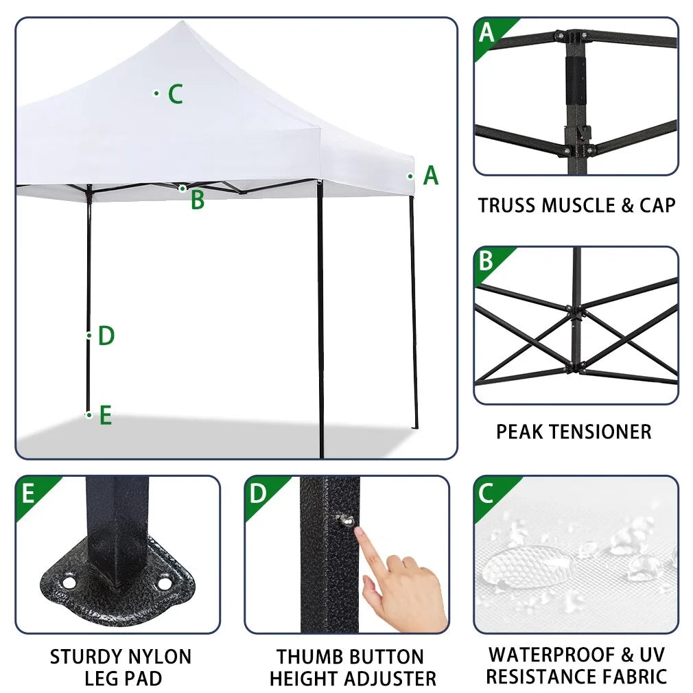 CL.HPAHKL 10' x 10'  Outdoor Pop Up Canopy Tent with Wheeled Bag, Outdoor Shade Tent for Party One Push Patio Tent Canopy Instant Slant Leg Conopy for Backyard Outdoor Patio and Lawn