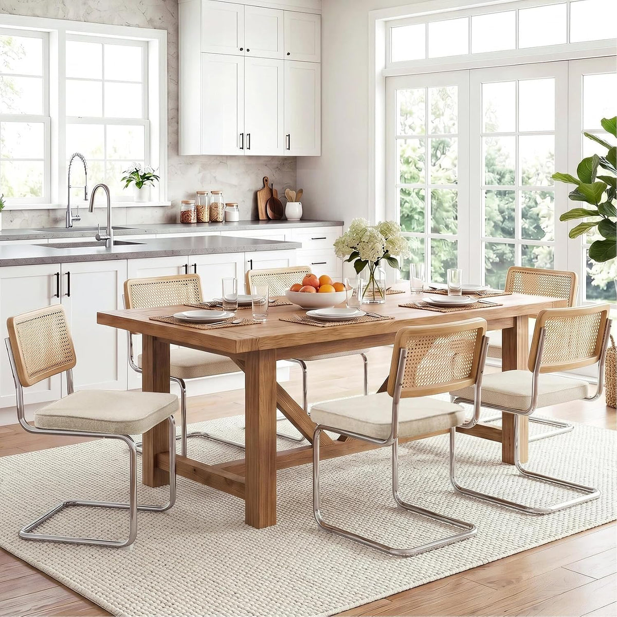 Natural Rattan Dining Chairs Set of 2, Modern Cesca Kitchen Chair