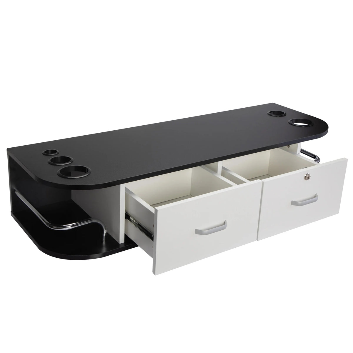 RESHABLE Modern Wall-Mounted Salon Station Barber Cabinet with Locking Drawer Storage Table for Hair Stylist Black