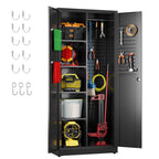GAEANET 2 Door Metal Storage Cabinet with 5 Adjustable Shelves &Pegboard, 71" H-32" W-16" D Locking Steel Garage Cabinet, for Garage,Office,Home,Gym,School, File Cabinet,Assembly Required, Black