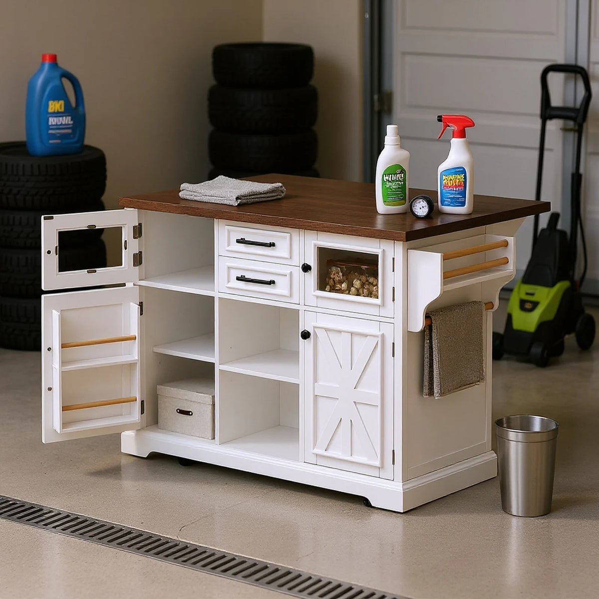 Homy Casa Rolling Garage Storage Cabinet with Drop Leaf, Charging Station for Office Gym, School