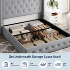 Queen Size Lift Up Storage Bed with Wingback Headboard, Upholstered Platform Bed Frame with Hidden Storage