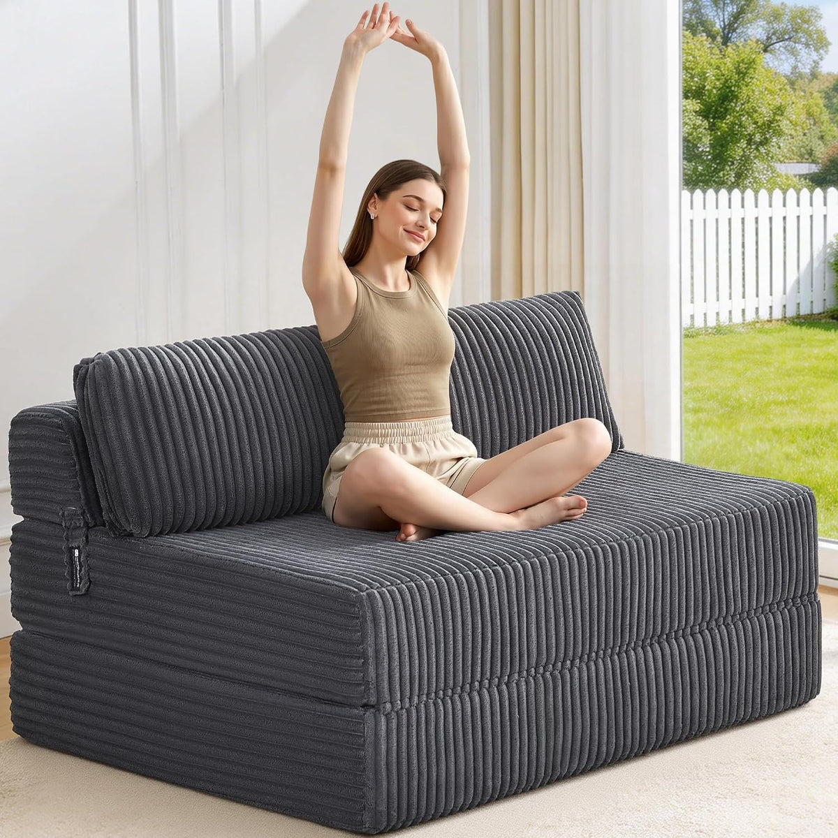 Folding Sofa Bed Convertible 4 in 1 Sleeper Chair Gray Single
