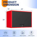 Metal Garage Wall Cabinet with Doors and Shelves,Wall Mounted Metal Storage Cabinet, Floating Steel Tool Cabinet for Garage,Basement,Kitchen,Warehouse (Red Black,21.6" H)