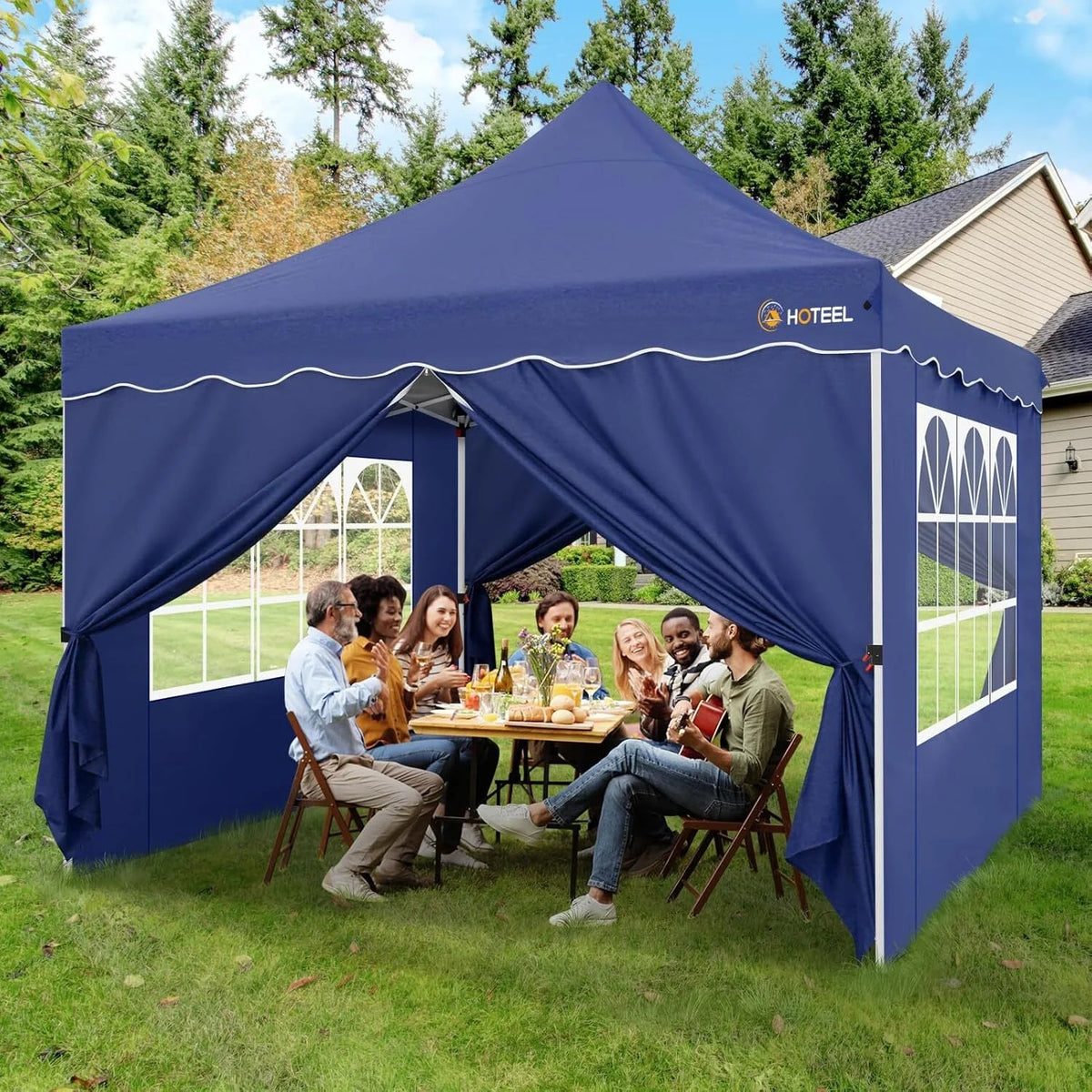 SANOPY 10' x 20' Pop up Canopy Party Tent with 6 Removable Sidewalls, Wave Eave Outdoor Waterproof Patio Gazebo Tent with Carry Bag, Backyards Camping Picnics, Black
