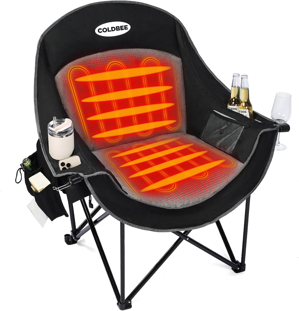 2PCS Oversized Camping Chairs, Heavy Duty Padded, Thick Headrest, Black