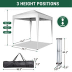 6.5x6.5ft Pop Up Canopy Tent - Instant White Gazebo w/ 4 Sidewalls, UPF 50+ & Carry Bag, 42 sq ft Shade for Camping/Patio (200x200cm)