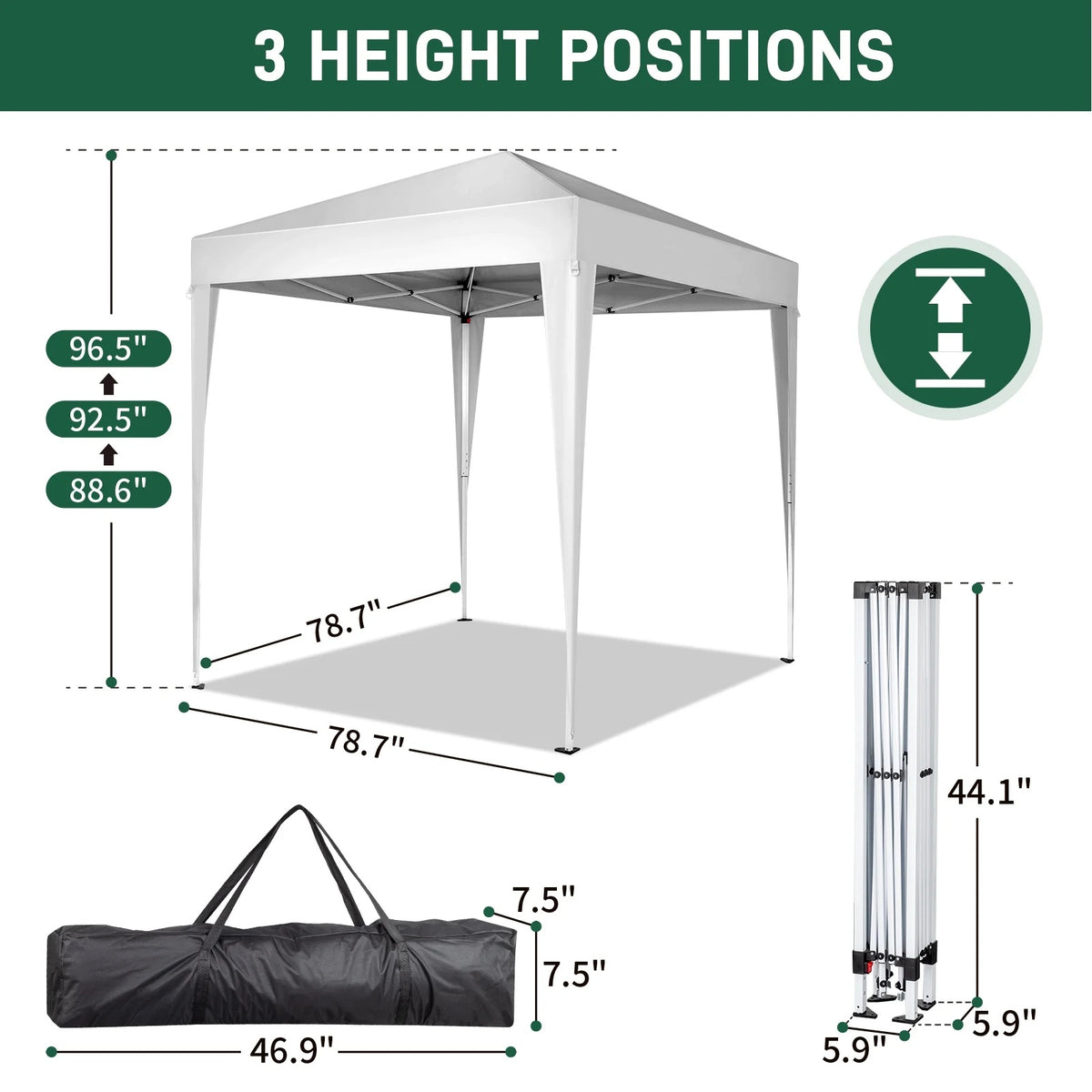 6.5x6.5ft Pop Up Canopy Tent - Instant White Gazebo w/ 4 Sidewalls, UPF 50+ & Carry Bag, 42 sq ft Shade for Camping/Patio (200x200cm)
