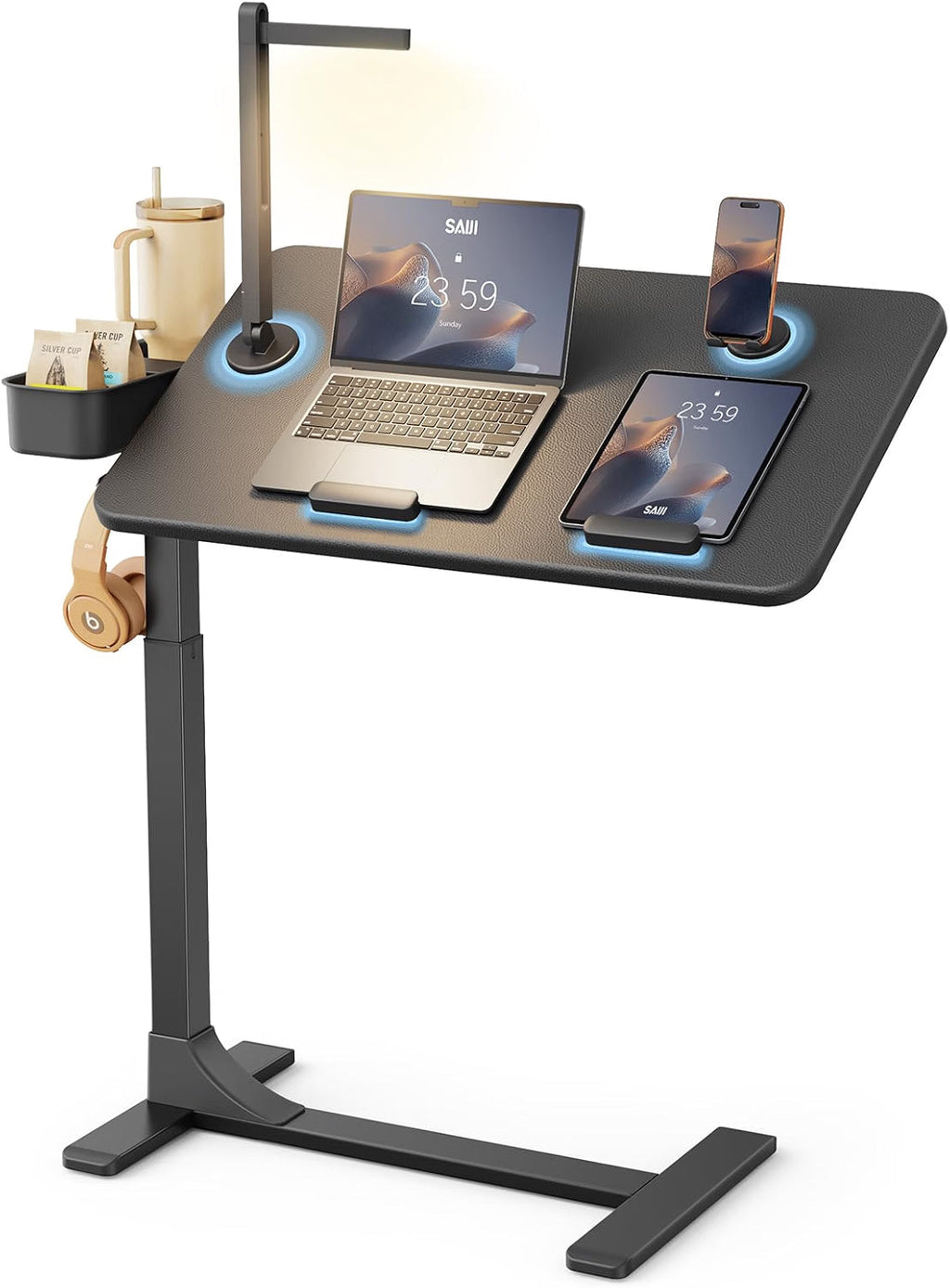 Magnetic Height and 360° Angle Adjustable Overbed Bedside Table Tray