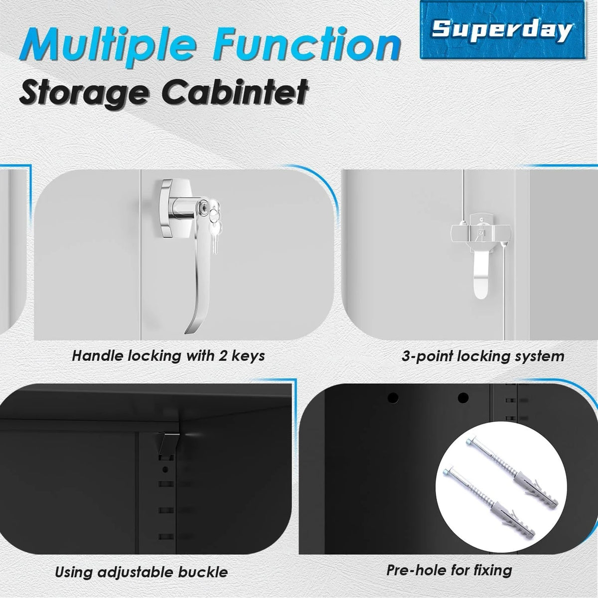 Superday Locking Metal Storage Cabinet with 2 Drawers, Lockable Garage Storage Cabinet with Locking Doors and Adjustable Shelves, Tool Cabinets for Home Office, School, Etc