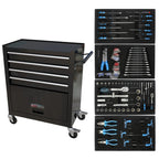 4 Drawers Rolling Tool Chest, High Capacity Tool Box with Tool Sets, Tool Chest with Lockable System and Wheels, Utility Tool Storage Cart for Workshop Mechanics Garage (Black)