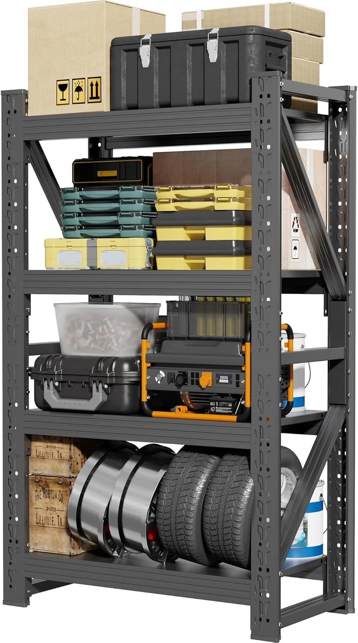 59" W Garage Shelving,5-Tier Heavy Duty Shelving Unit,3000LBS Adjustable Metal Storage Shelves,Storage Rack Units for Industrie,Shed,Warehouse,Basement,Black,59" W x 20" D x 72" H
