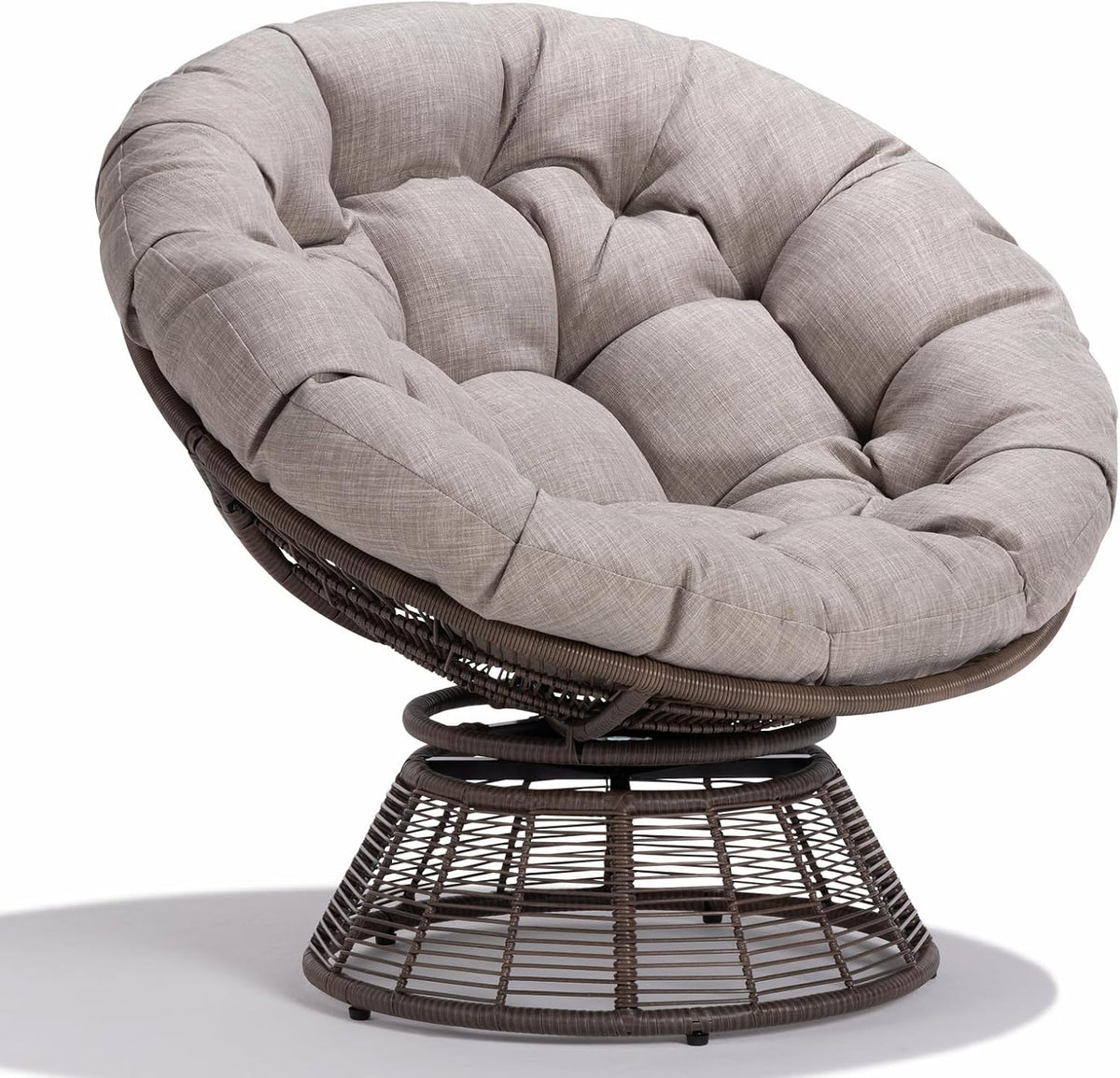 40" Wicker Papasan Chair, 360° Swivel, Arctic Snow, Brown Base