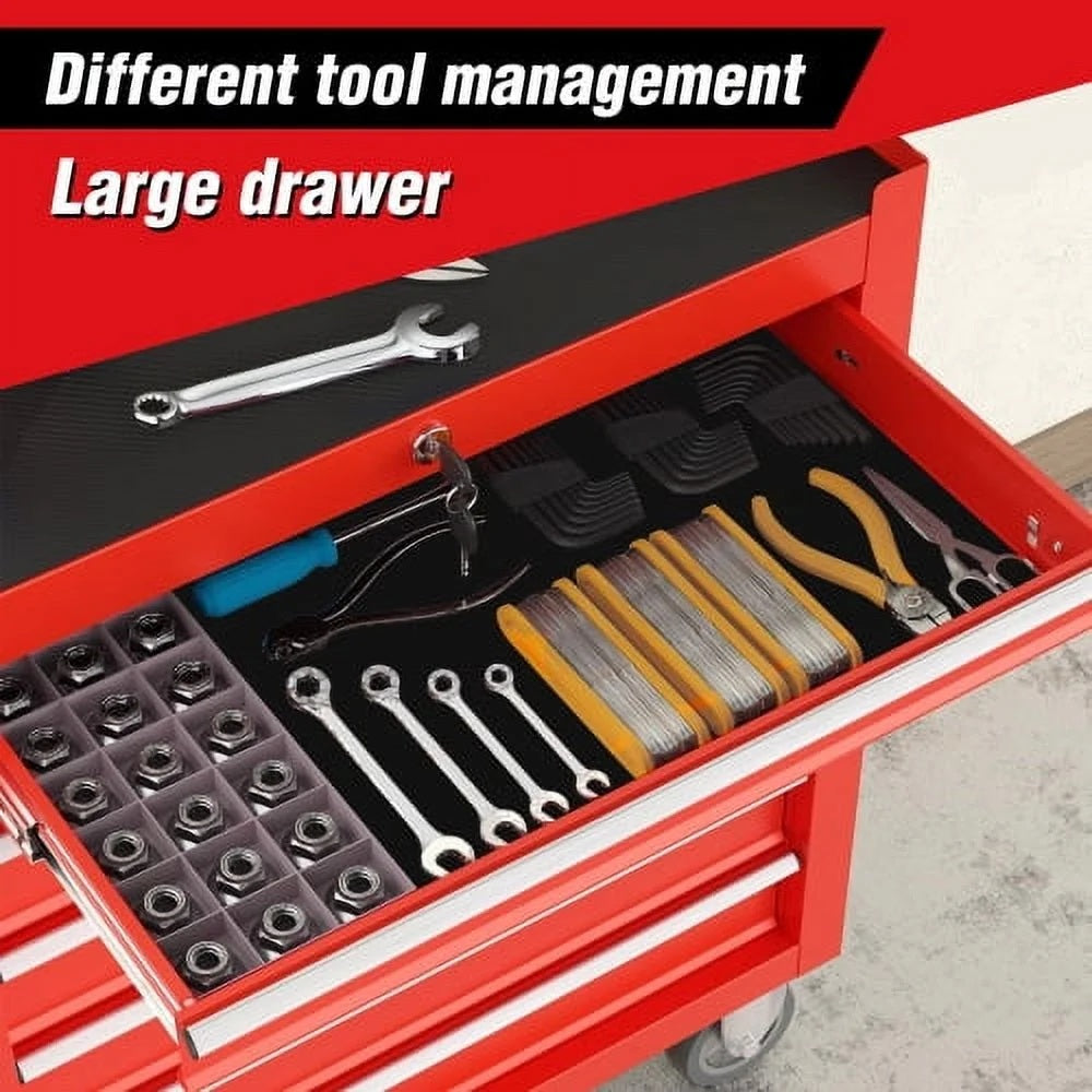 POVANLI  7-Drawer Rolling Tool Chest with Wheels Multifunctional Tool Chest Portable Tool Storage Cabinet with Locking System for Garage Workshop Warehouse Repair Shop