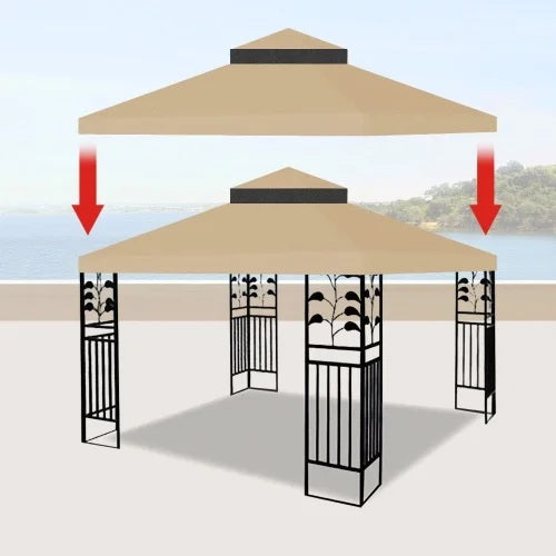 EBQOSK 10x10 Ft Outdoor Patio Gazebo Replacement Canopy,Double Tiered Gazebo Tent Roof Top Cover Only Frame Not Include Kahki