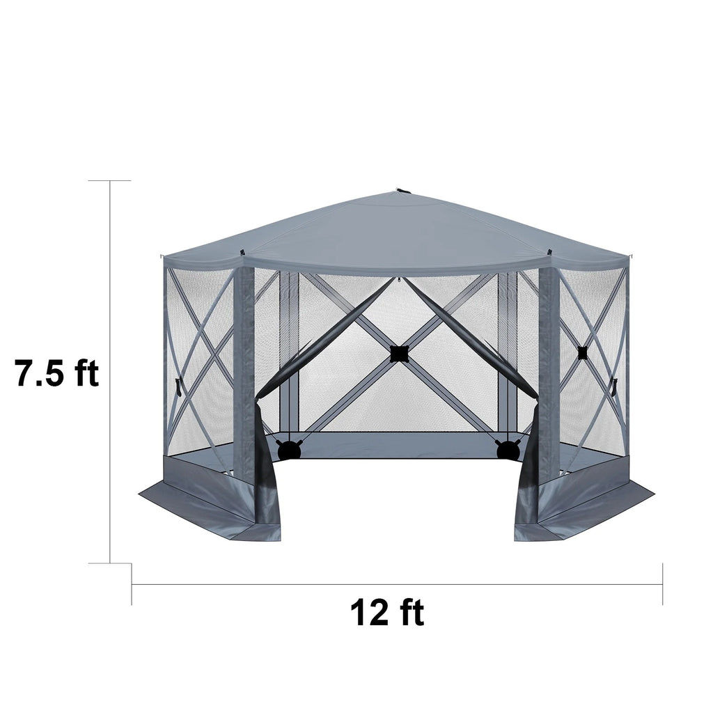 12FT x 12FT Heavy Duty Canopy Tent w/Mosquito Netting, Pop up Canopy with Mesh Sidewalls, Patio Tent with Carry Bag, Easy up Screen Canopy for Parties Camping, Gray