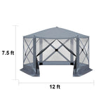 12FT x 12FT Heavy Duty Canopy Tent w/Mosquito Netting, Pop up Canopy with Mesh Sidewalls, Patio Tent with Carry Bag, Easy up Screen Canopy for Parties Camping, Gray