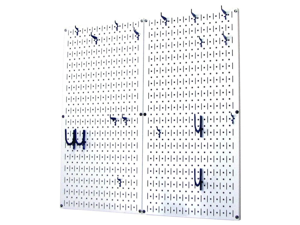 Wall Control Kitchen Pegboard Organizer Pots and Pans Pegboard Pack Storage and Organization Kit with White Pegboard and Blue Accessories