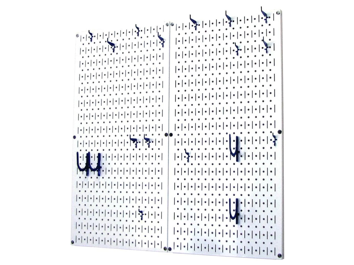 Wall Control Kitchen Pegboard Organizer Pots and Pans Pegboard Pack Storage and Organization Kit with White Pegboard and Blue Accessories