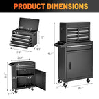 5-Drawer Rolling Tool Chest, 2 in 1 Detachable Tool Box with Lockable Wheels, Adjustable Shelf, and Liner for Garage and Workshop Storage (Yellow)