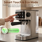 Espresso Machine 20 Bar, 1350W Instant Heating Coffee Maker with Stainless Steel Steam Wand & Touch Color Display, 6-in-1, 1.3L Removable Tank, Compact Stainless Steel
