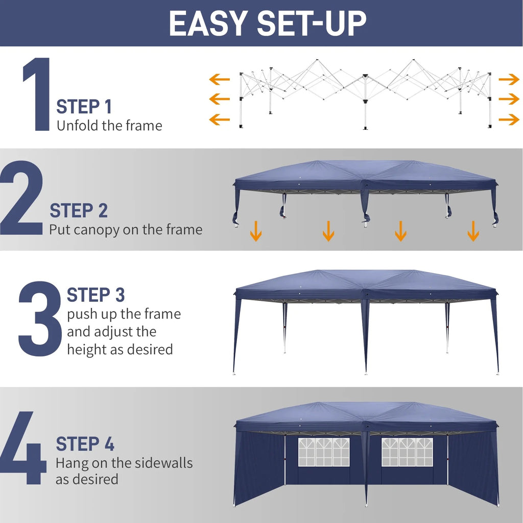 UBesGoo Ez Pop Up Patio Canopy Tent Gazebo Outdoor Party with 6 Sidewalls 10 x 20 ft Blue
