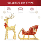 Best Choice Products Lighted Christmas 4ft Reindeer & Sleigh Outdoor Yard Decoration Set w/ 205 LED Lights, Stakes