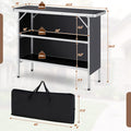 Folding Camping Table, Aluminum Portable Pop-Up Bar Table with 2-Tier Storage Shelves