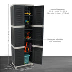 Sunnydaze Lockable Adjustable 72" Plastic 4-Shelf Freestanding Garage Storage Cabinet, Charcoal with Gray Trim