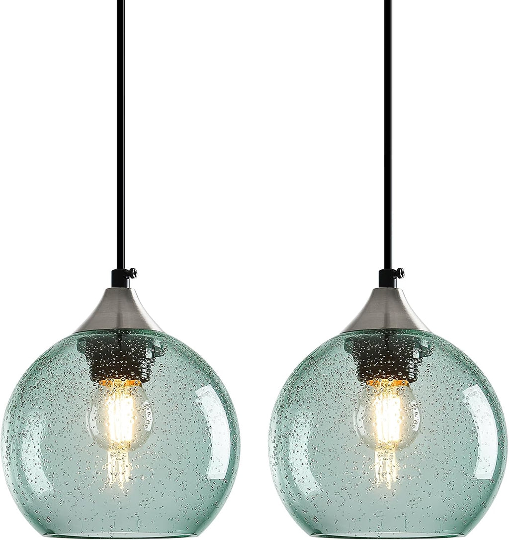 Amber Pendant Lights Kitchen Island 3 Pack, 5.9 in Seeded Glass Globe