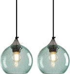 Amber Pendant Lights Kitchen Island 3 Pack, 5.9 in Seeded Glass Globe