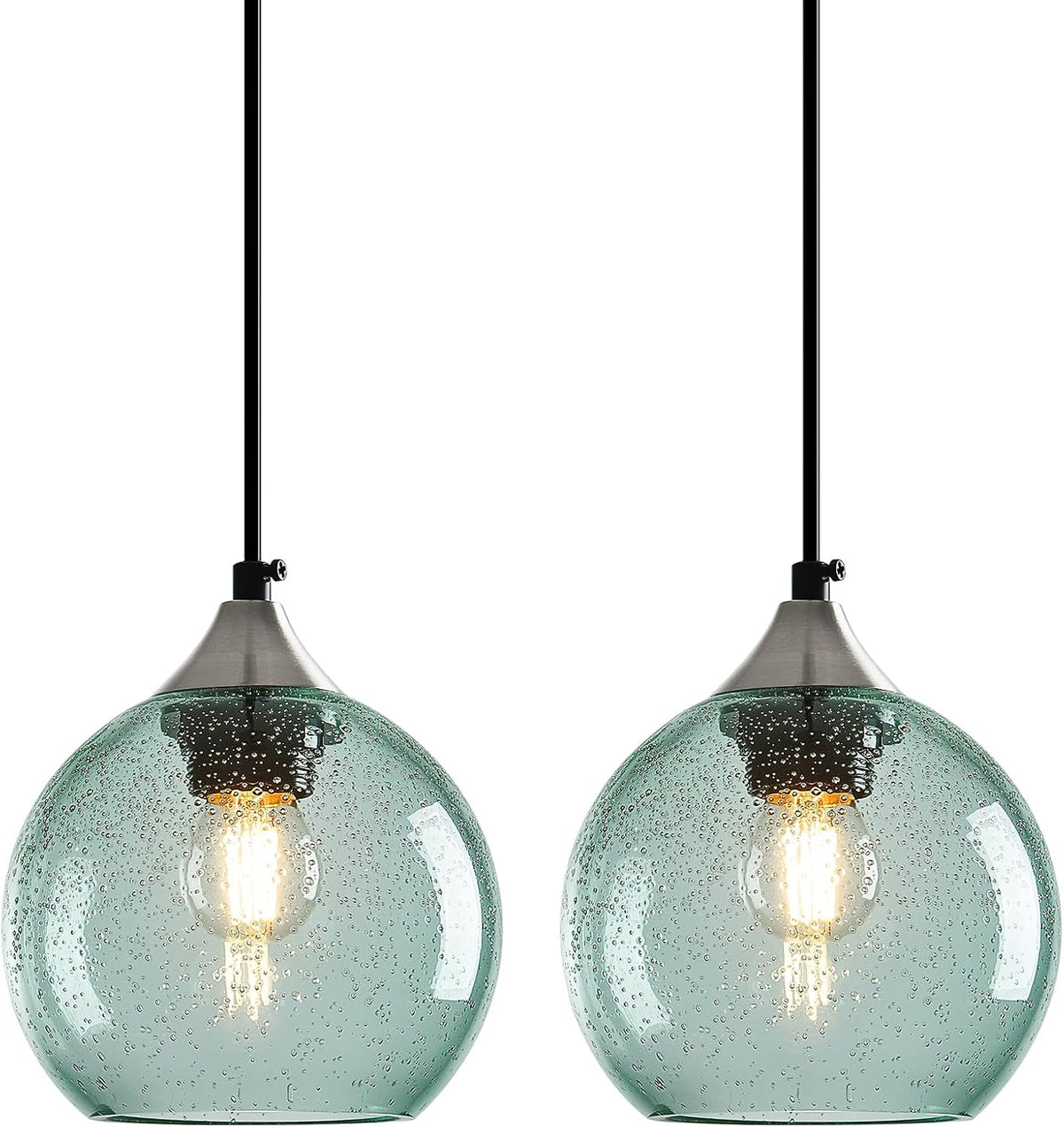 Amber Pendant Lights Kitchen Island 3 Pack, 5.9 in Seeded Glass Globe