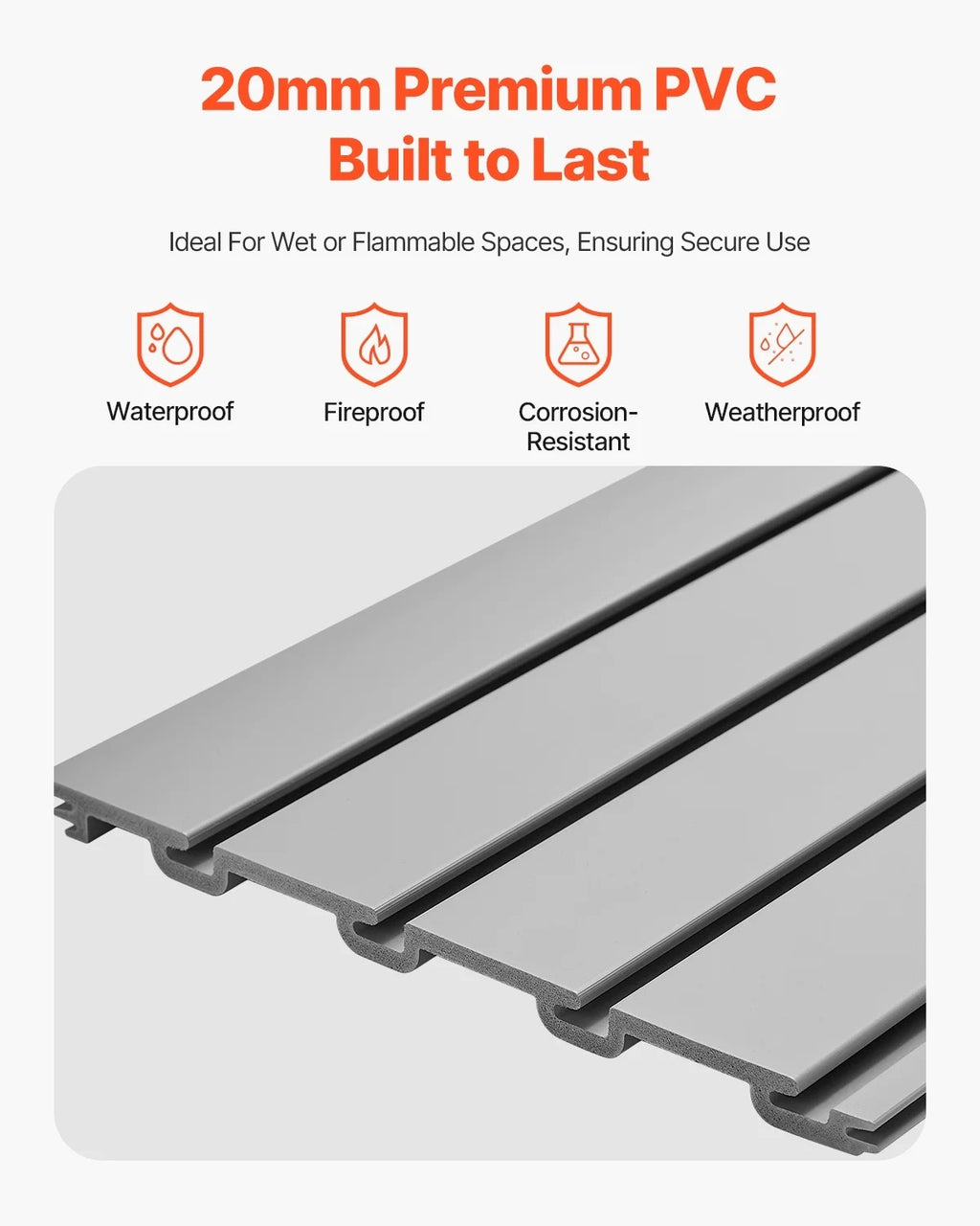 VEVOR Slat Wall Paneling,8 x 4 ft, PVC Garage Slatwall with Modular Design,Grey Slat Wall Easy-to-Install Adjustable Slatwall Panel with Coupling Structure & DIY Cutting,Fits for Storage & Display