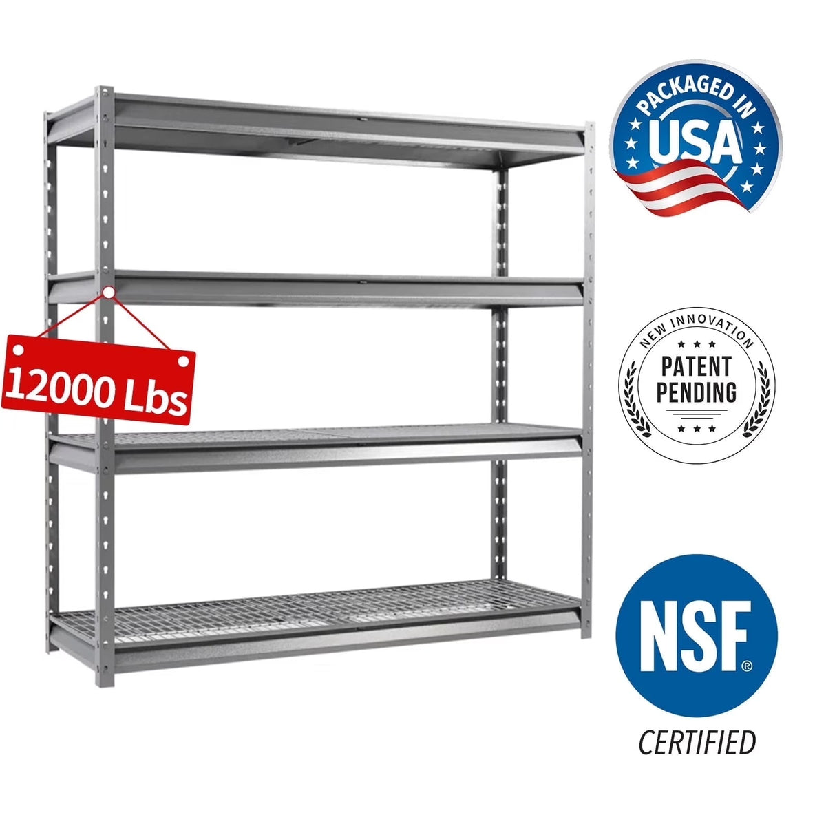 Shuntong The Atlas 12000LBS Garage Storage Shelves, 48"W Heavy Duty Metal Industrial Shelves, 4 Tier Adjustable Storage Rack for Warehouse Shop Basement,48"W x 24"D x 72"H, Black